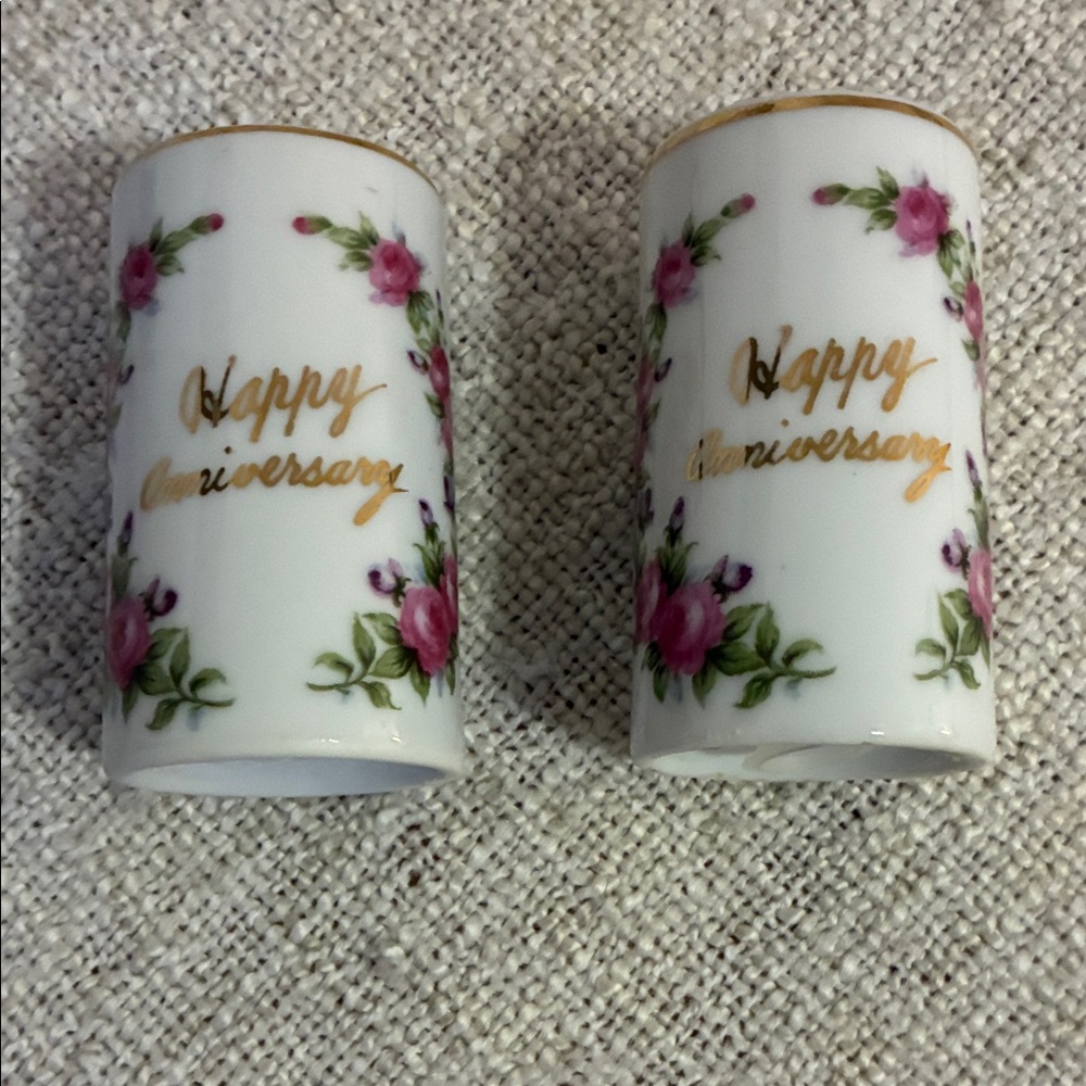 Vintage Made in Japan Happy Anniversary Salt and Pepper Shaker Set